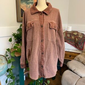 Free People Ruby Jacket Oversized Fleece Shacket Large Elbow Patches